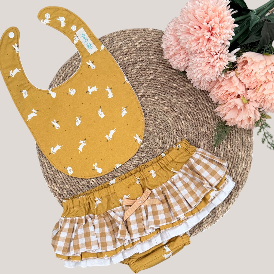 Ruffled Nappy Cover - Mustard Bunny - size 1