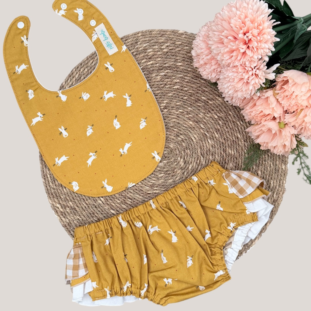 Ruffled Nappy Cover - Mustard Bunny - size 1