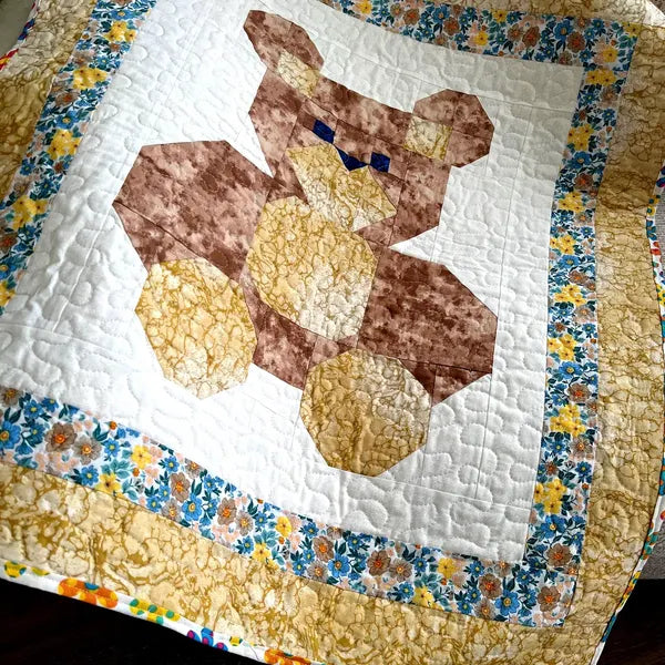 Handmade Teddy Bear Baby Quilt: Soft Cotton Nursery Blanket