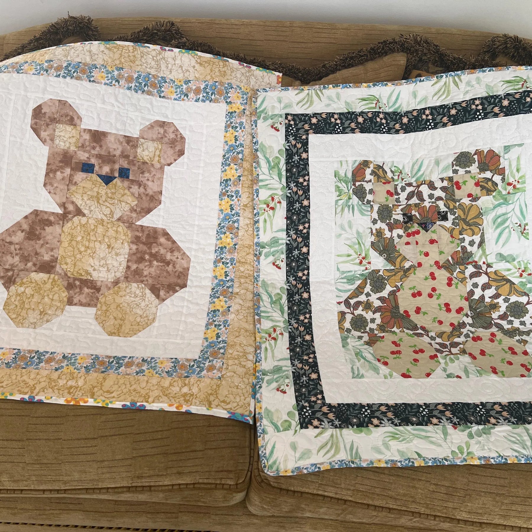 Handmade Teddy Bear Baby Quilt: Soft Cotton Nursery Blanket