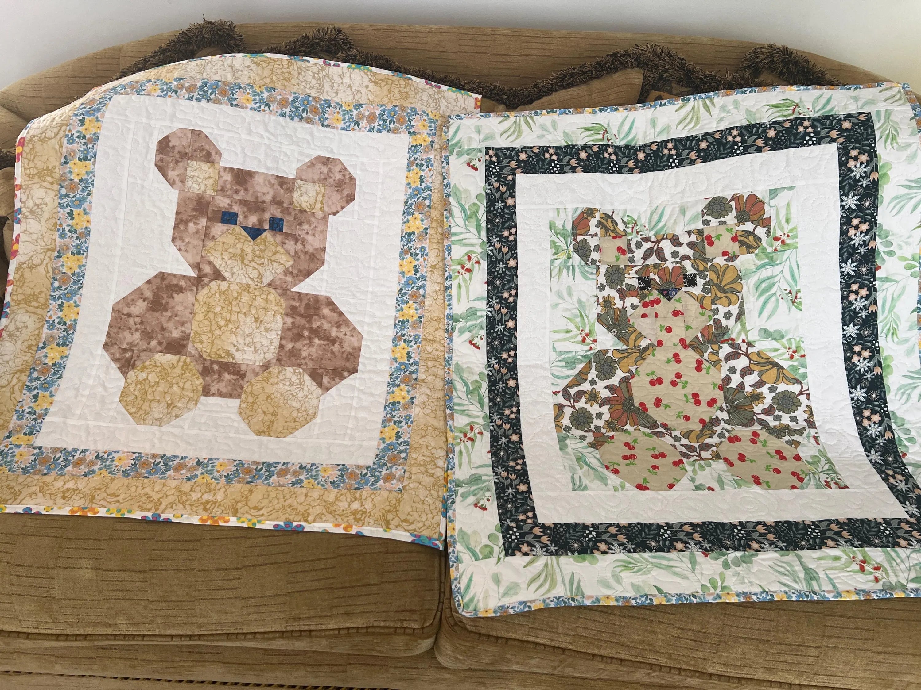 Handmade Teddy Bear Baby Quilt: Soft Cotton Nursery Blanket