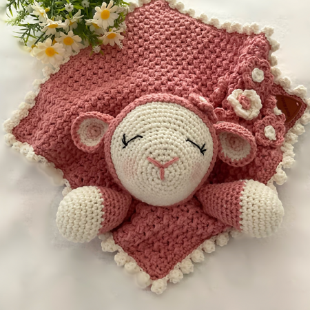 Lamb Baby Comforter Blanket, Handmade Baby Lovey Blanket