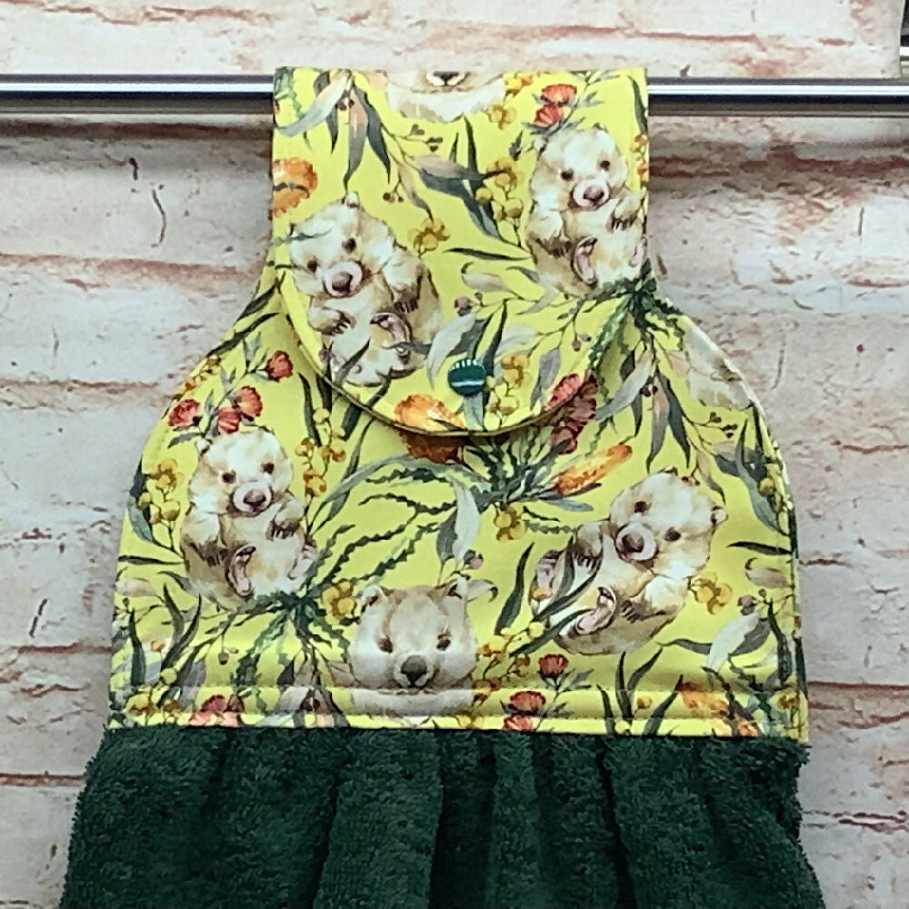 Australian Wombats hanging hand towel with fabric and loop top. - 4 Designs