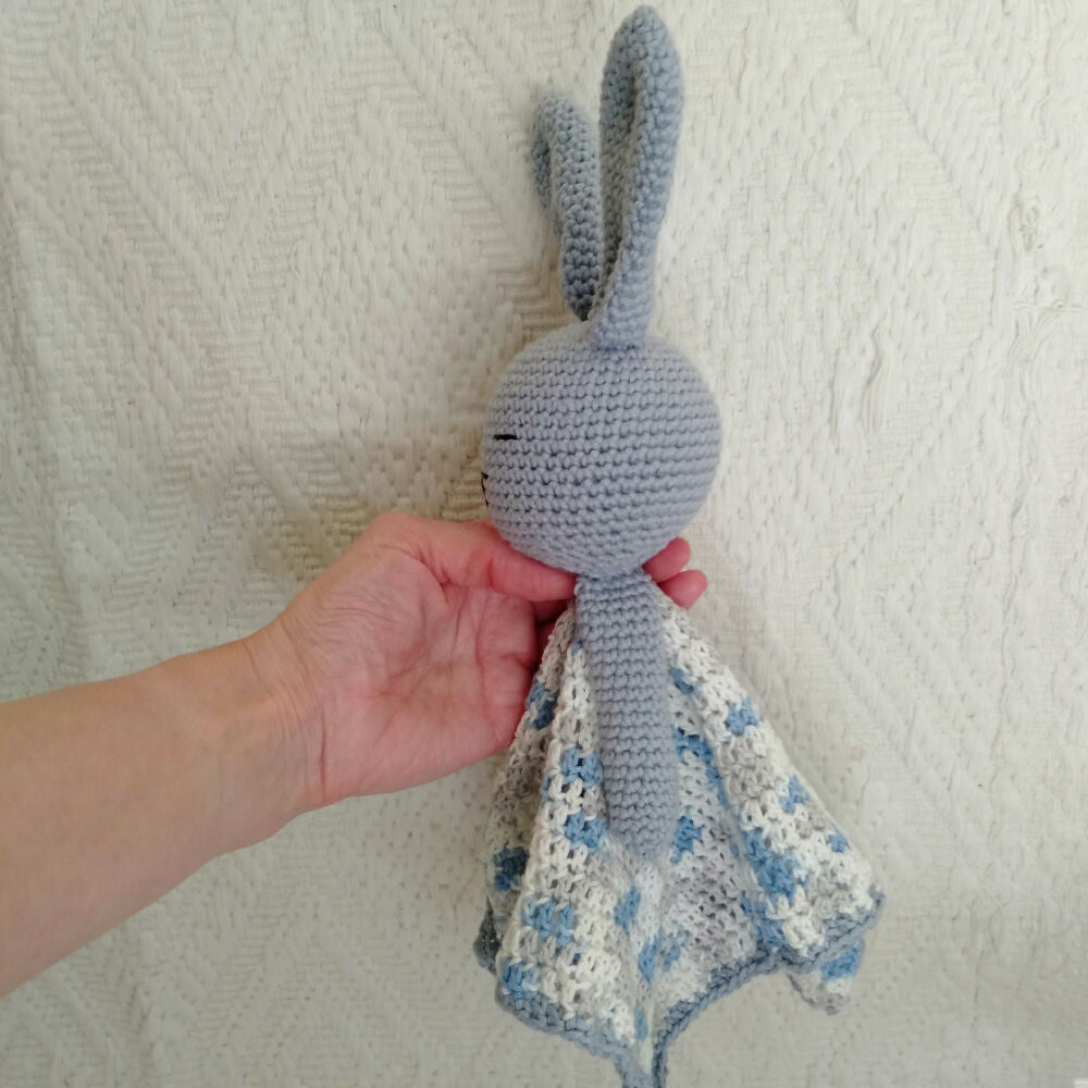 Crochet Lovey Blanked Blue Rabbit 2