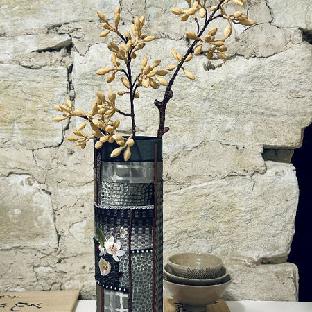 Tall Grey & Black Vase Crafted from Upcycled Textiles