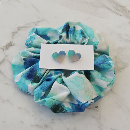 Blue Scrunchie & Stud set