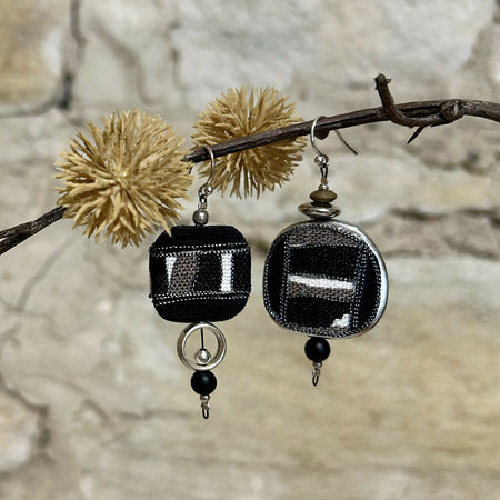 Black & White Asymmetrical Earrings - 3cm x 5.5cm