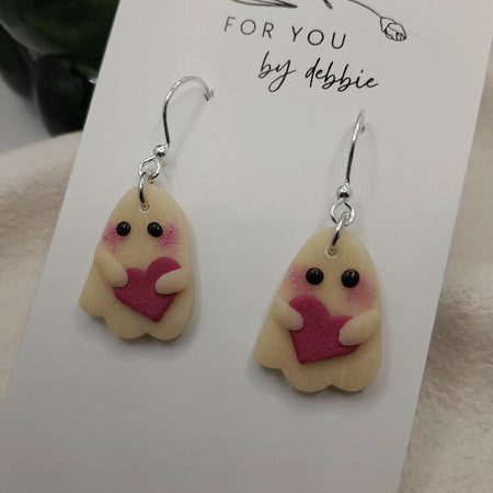 Cute ghosts glow in the dark polymer clay earrings - hypoallergenic