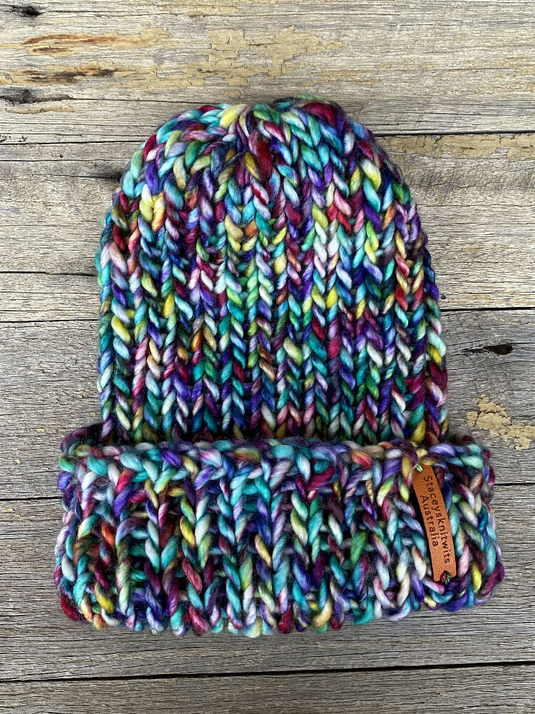 Knitted Beanie, Rainbow Beanie, Ladies Beanie