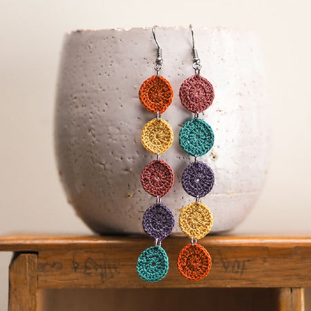 String of multi-coloured dots micro-crochet earrings