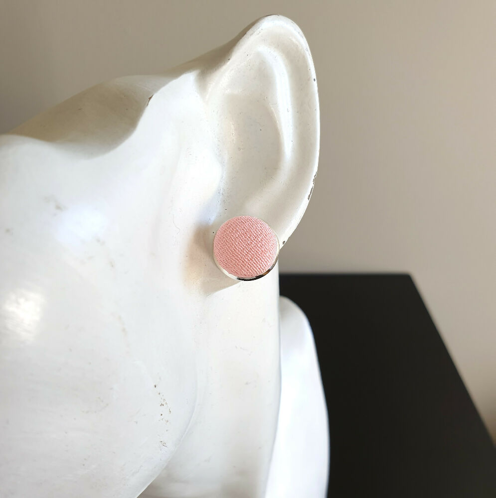 1.4cm Round Pale Pink Kimono Fabric Cabochon stud earrings