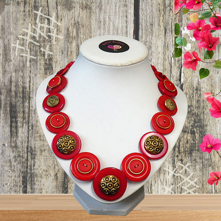 Button necklace - Regal Red