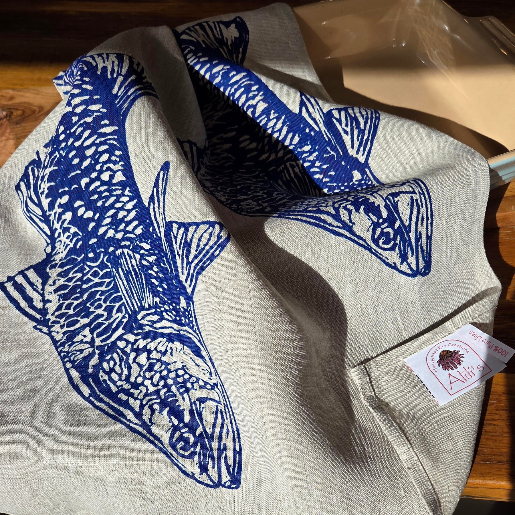 Hand Screen Printed Linen Tea Towels- Australian Barramundi