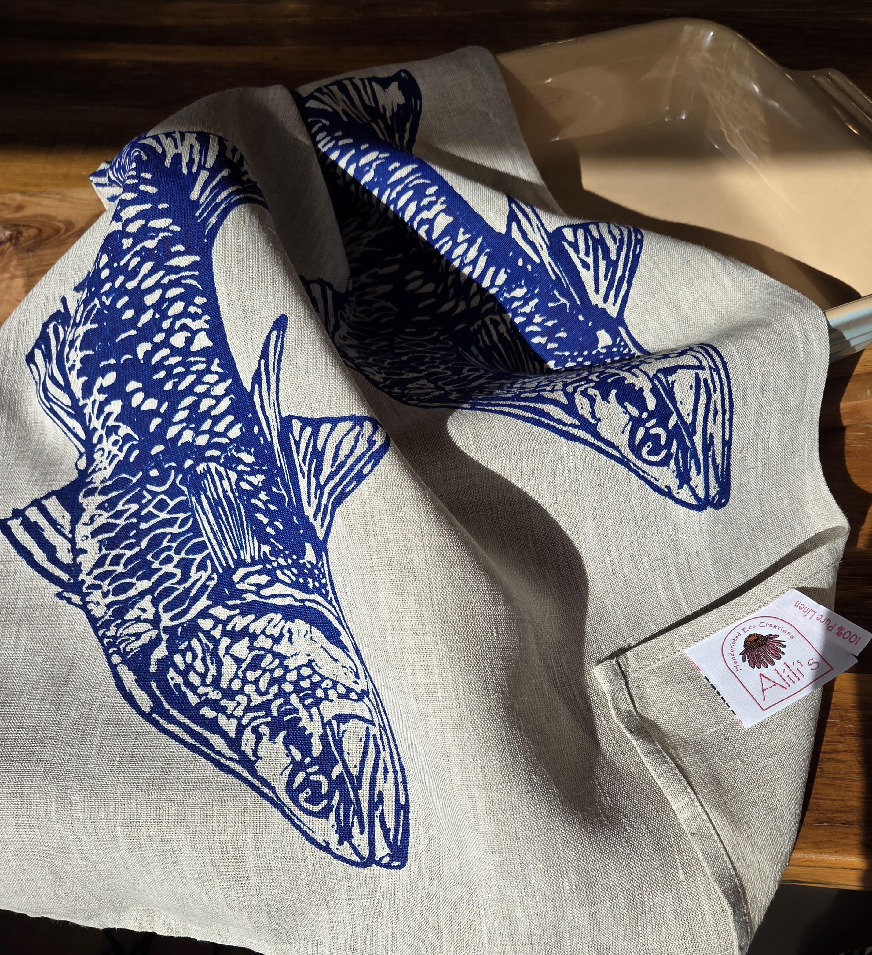 Hand Screen Printed Linen Tea Towels- Australian Barramundi