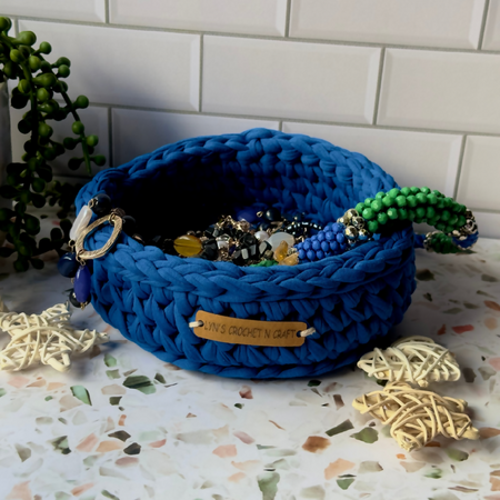Crochet Handmade Basket - Royal Blue & Lemon