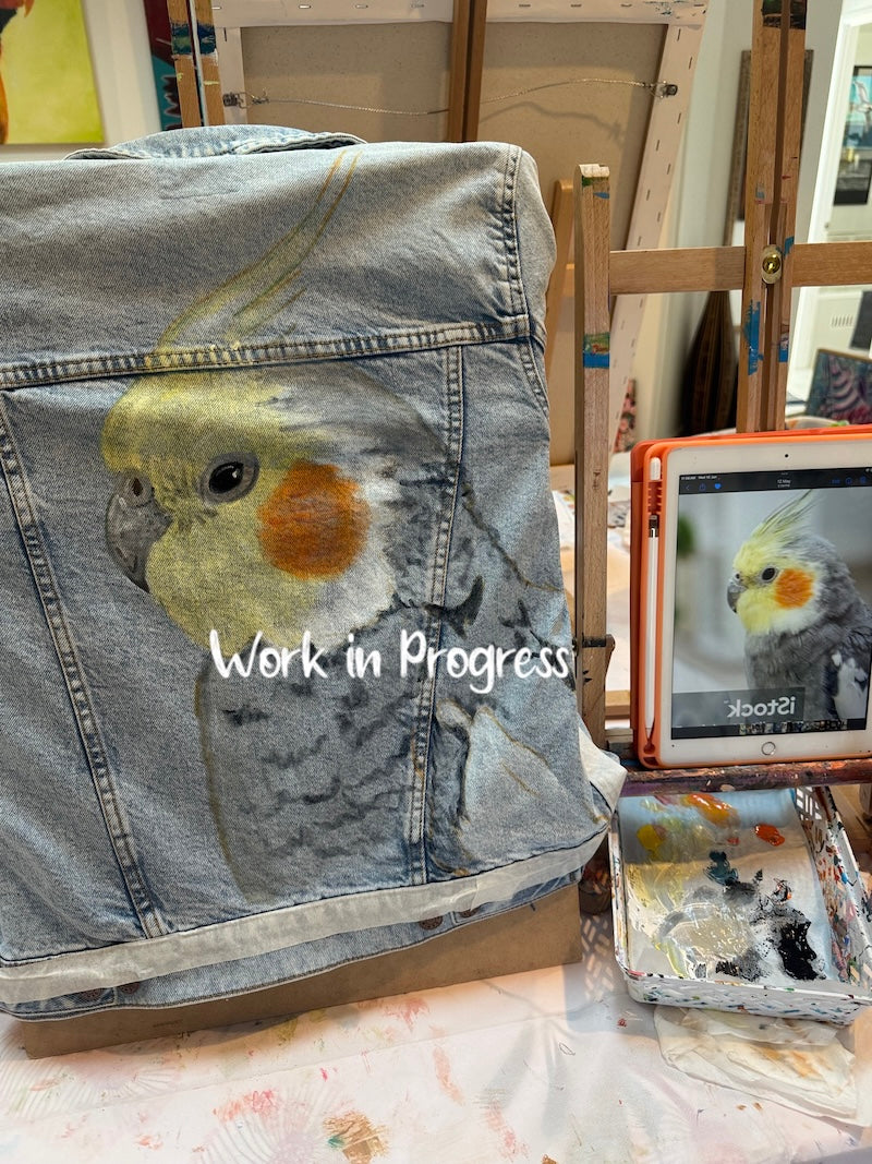 Cockatiel Hand-painted Denim Recycled Jacket 14
