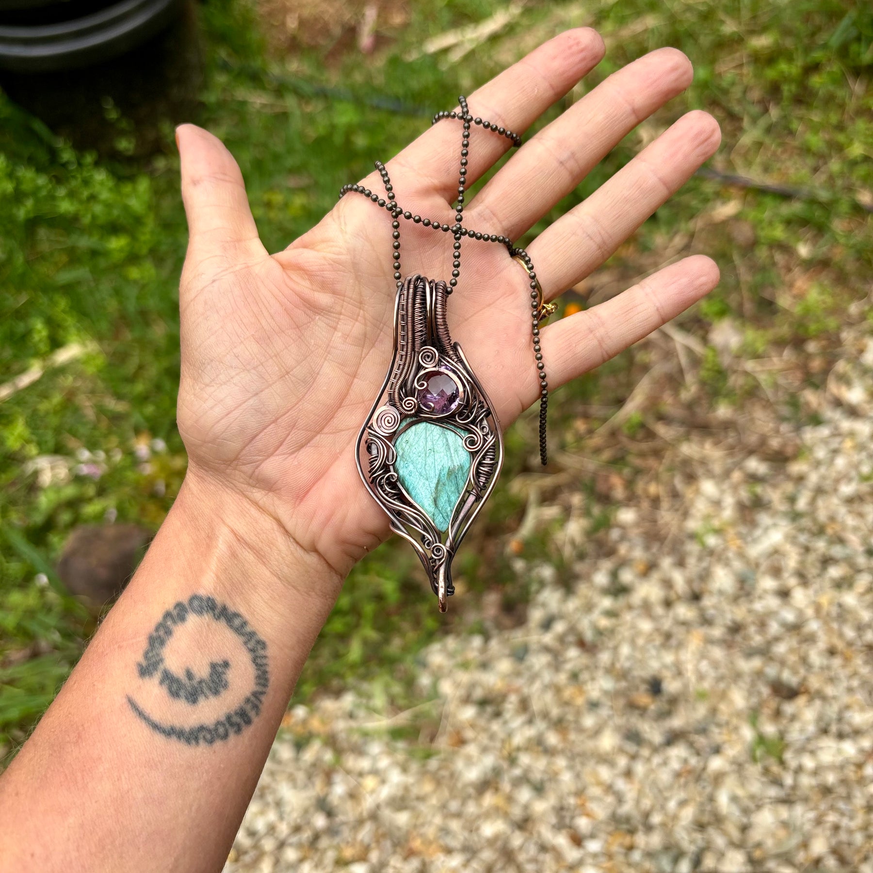 Labradorite, Amethyst copper wire wrap
