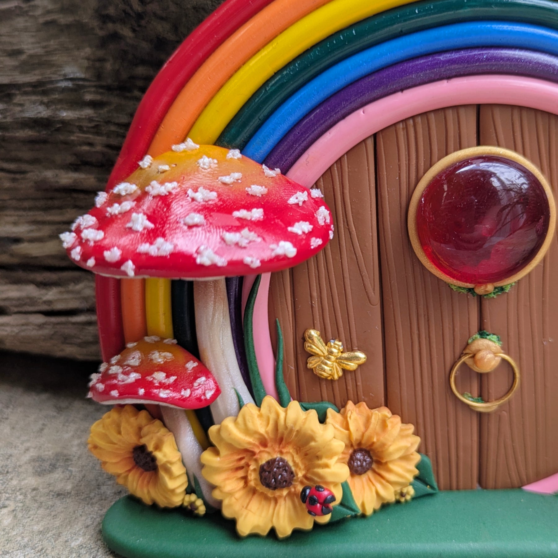 Rainbow Fairy Door with Sunflowers & Watering Can