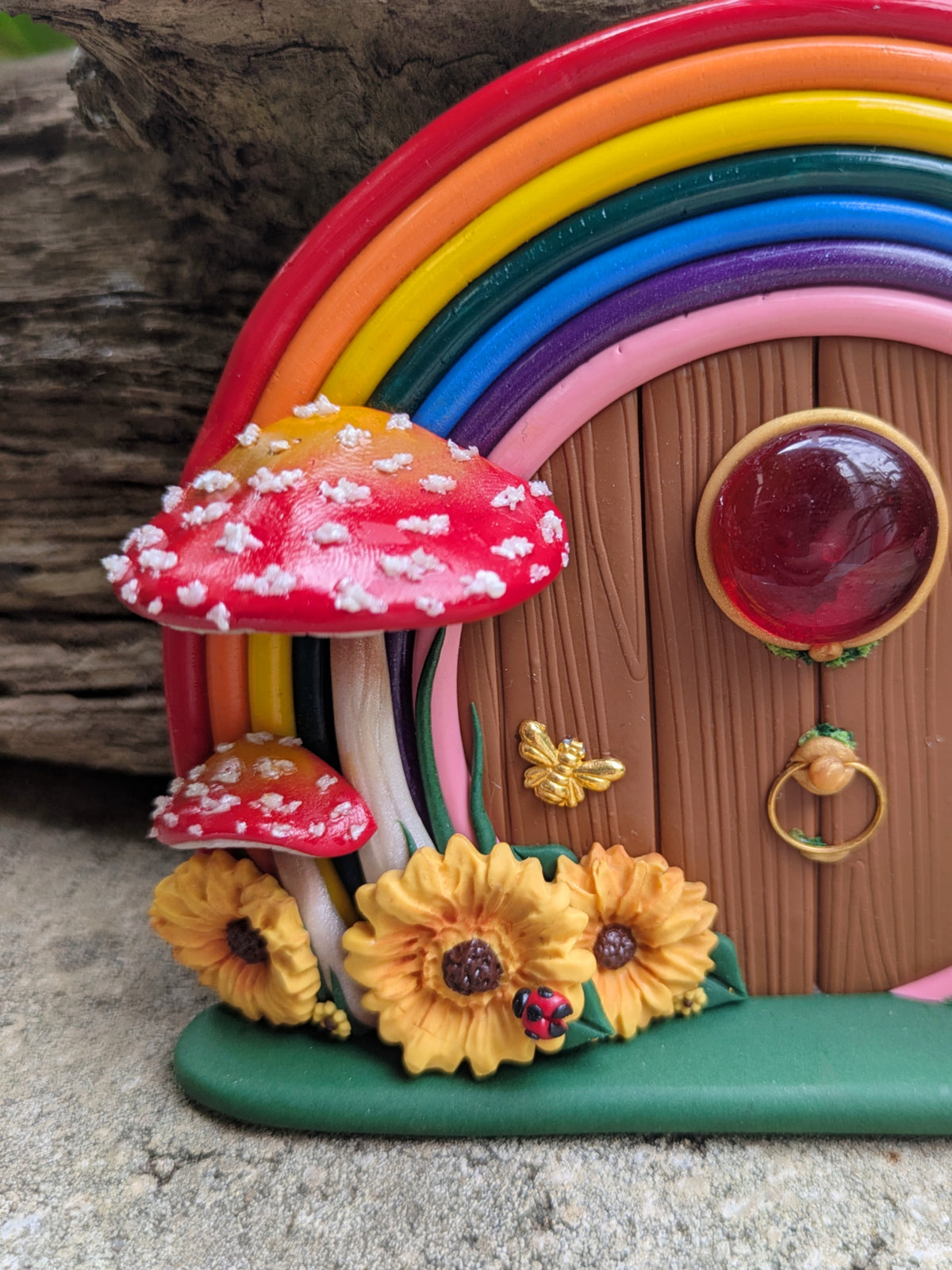 Rainbow Fairy Door with Sunflowers & Watering Can