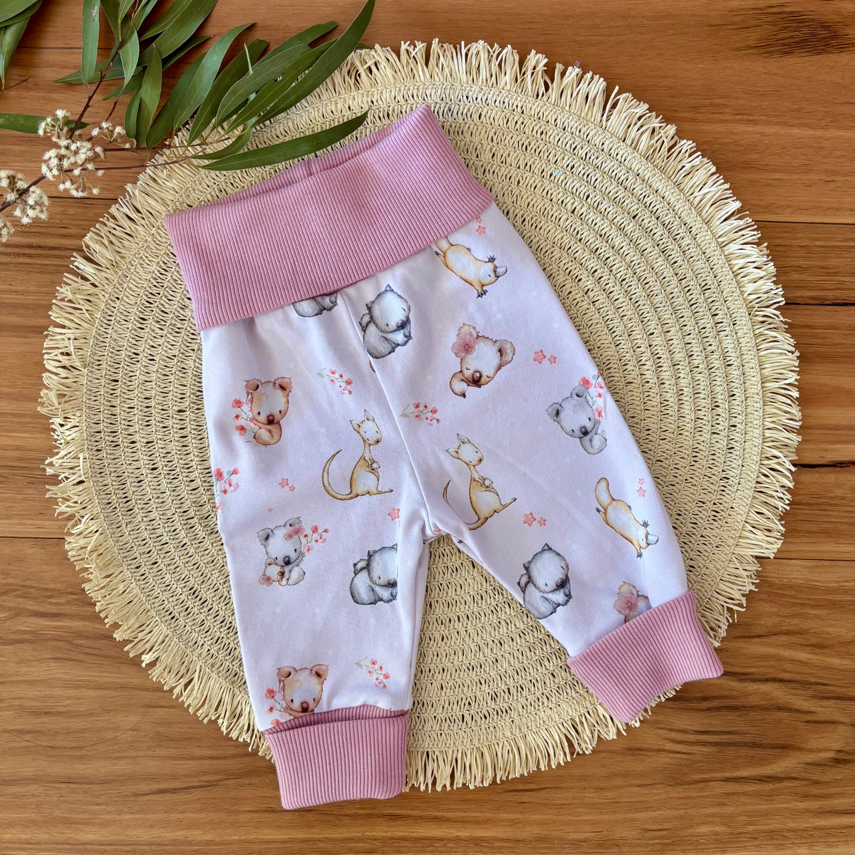 Baby Pants and Hat Set | Pink Koala Platypus | Size Newborn to 1 | Made to Order