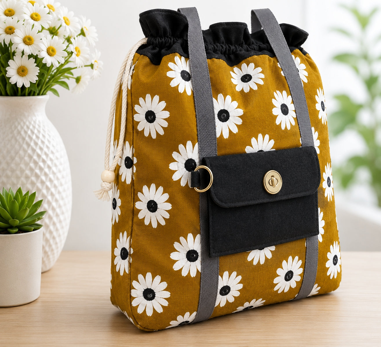 Mustard Daisy Tote