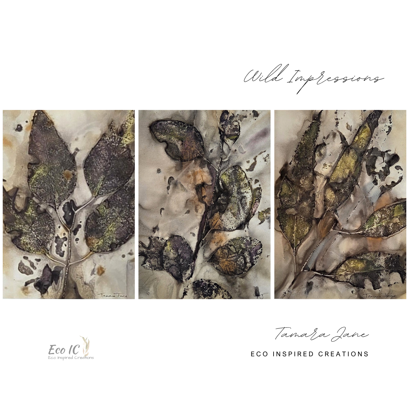 Wild Impressions ~ Set of 3 Original Botanical Artworks  - Eco Print & Watercolour