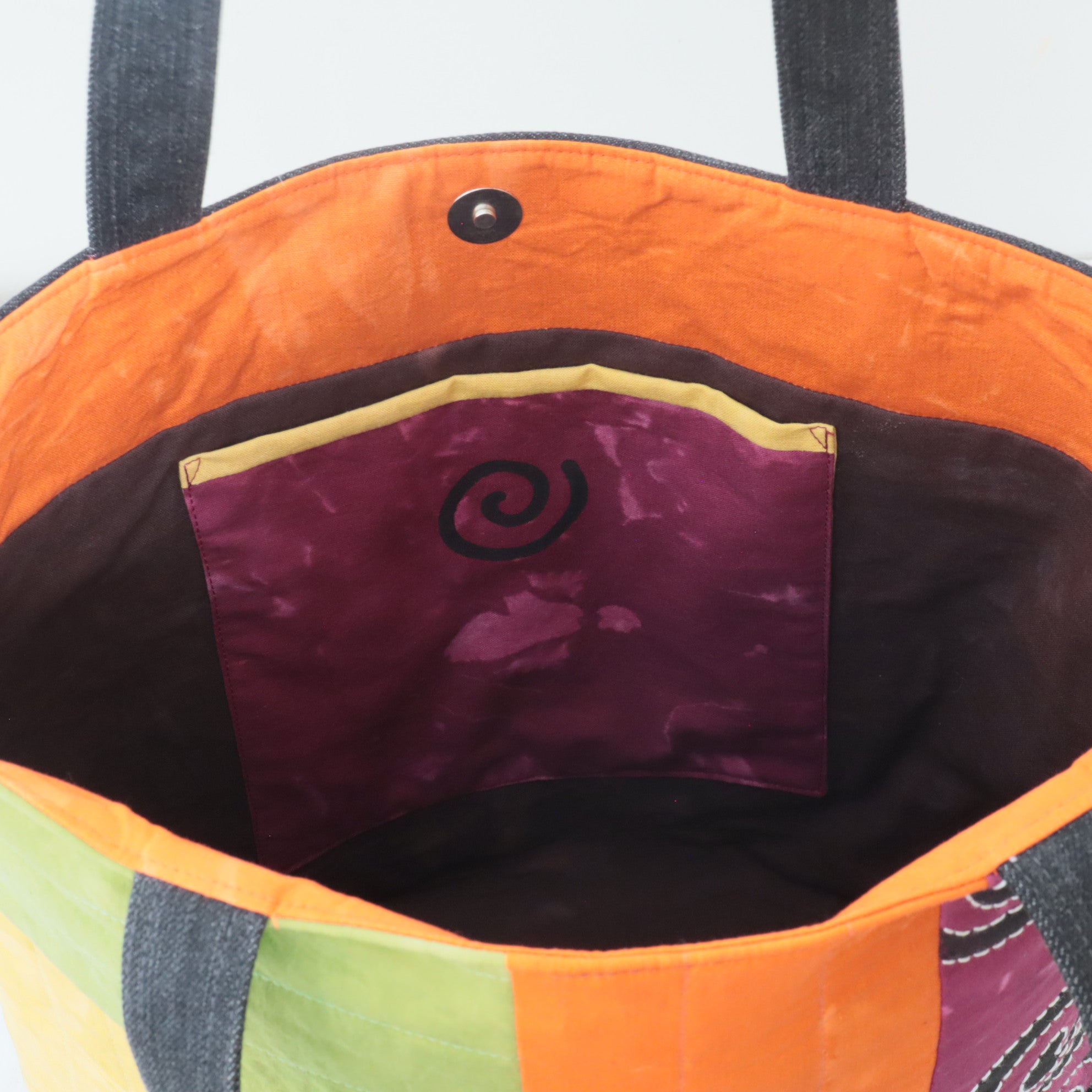 Tote Bag, Hand Dyed with upcycled denim, autumn colours