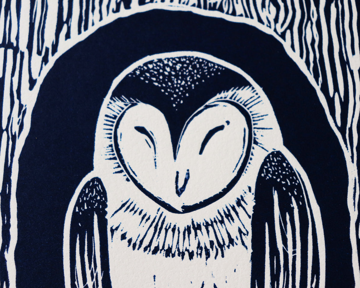 'Masked Owl' Original Linocut