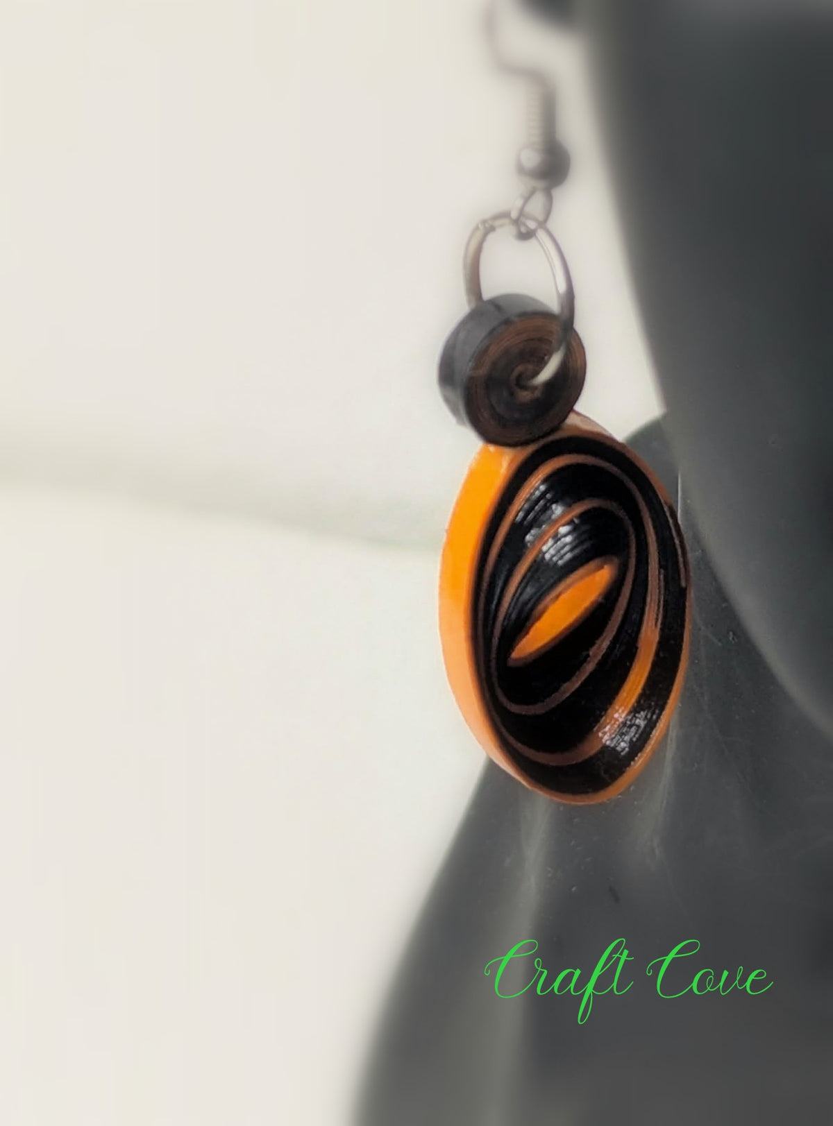 Earrings Quilled Orange and Black Tiger Skewed