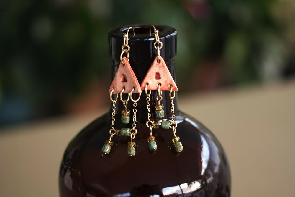 Copper Painted Clay Beaded Dangle Earrings
