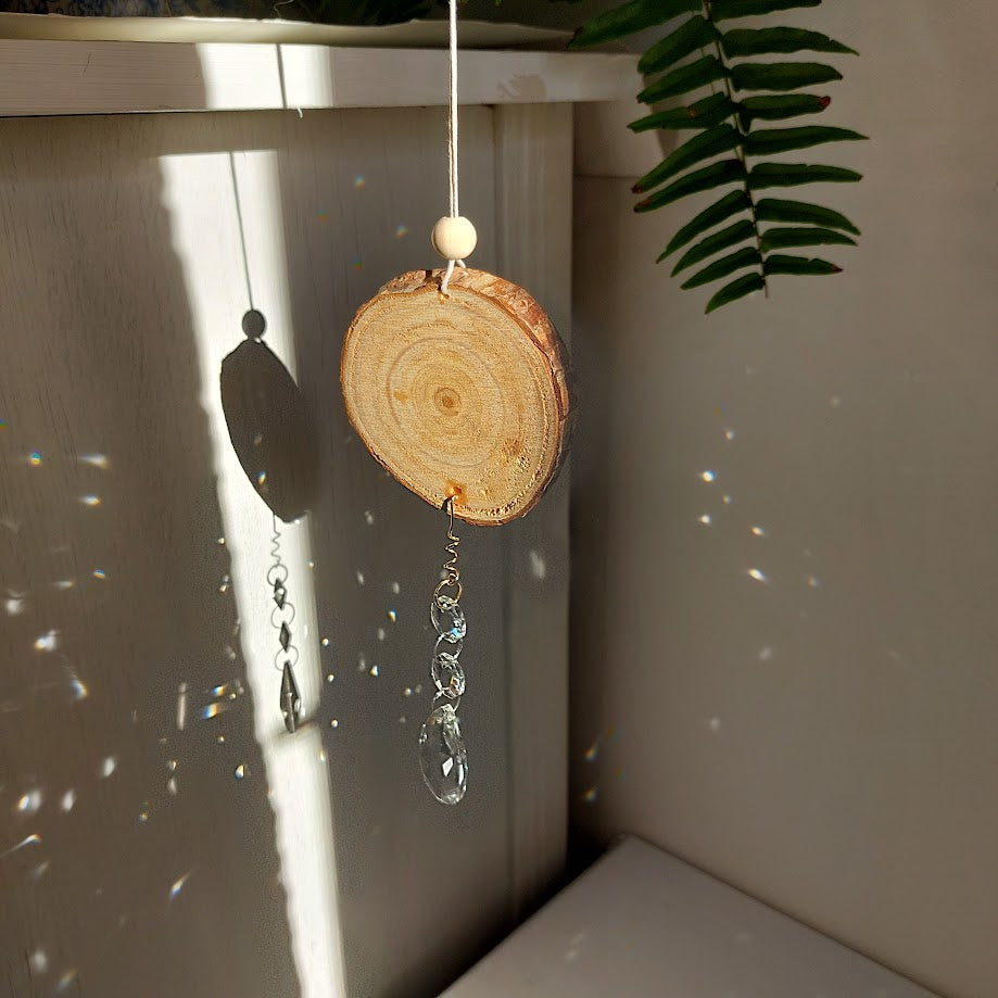 Crystal Suncatcher, Handmade Window Hanging, Butterfly Wood Art