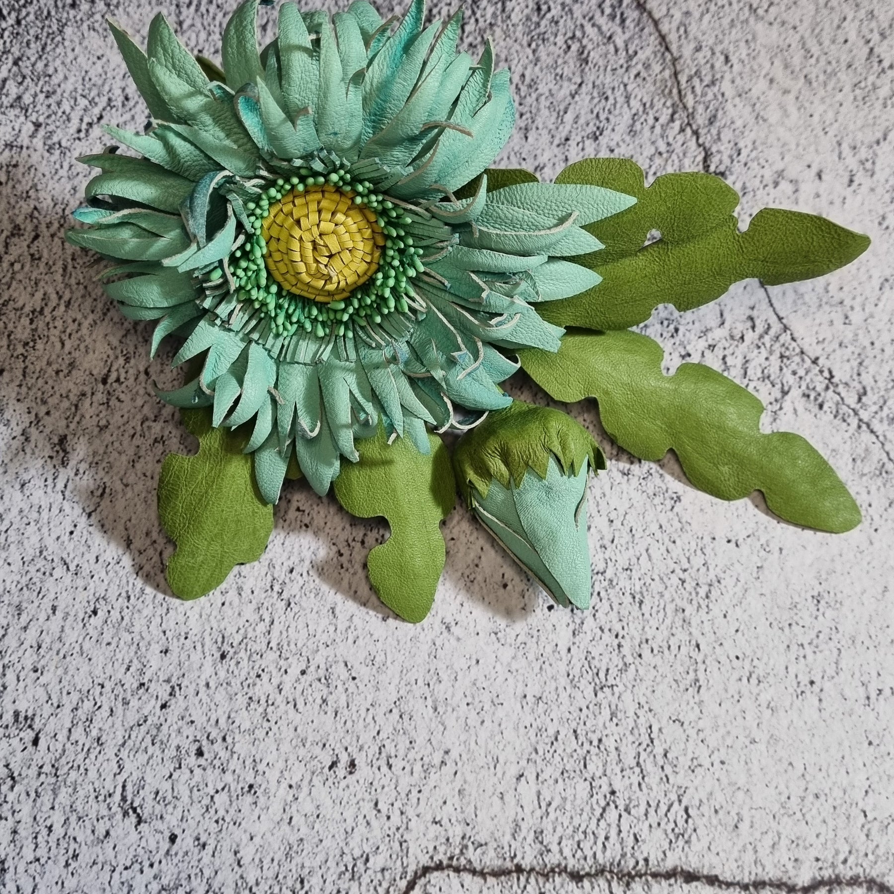Leather Brooch Gerbera “Forest Light" , Flower Brooch