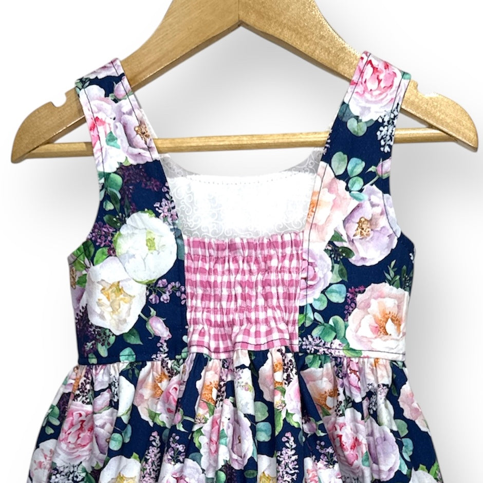 SIZE 2 Peony Dress - Navy Floral, Pink Gingham