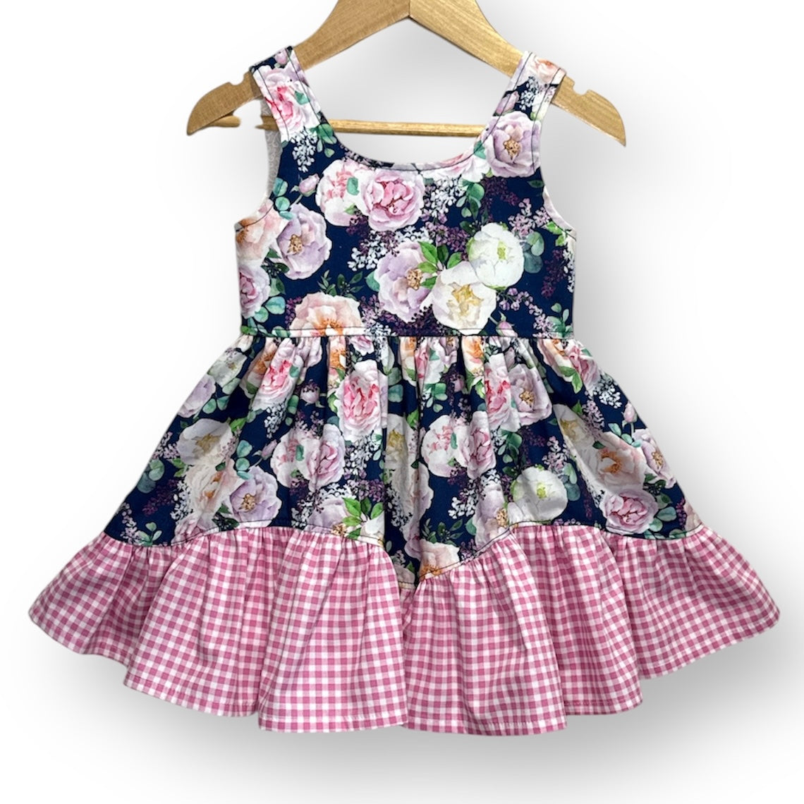 SIZE 2 Peony Dress - Navy Floral, Pink Gingham