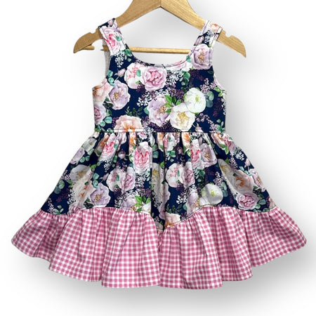 SIZE 2 Peony Dress - Navy Floral, Pink Gingham