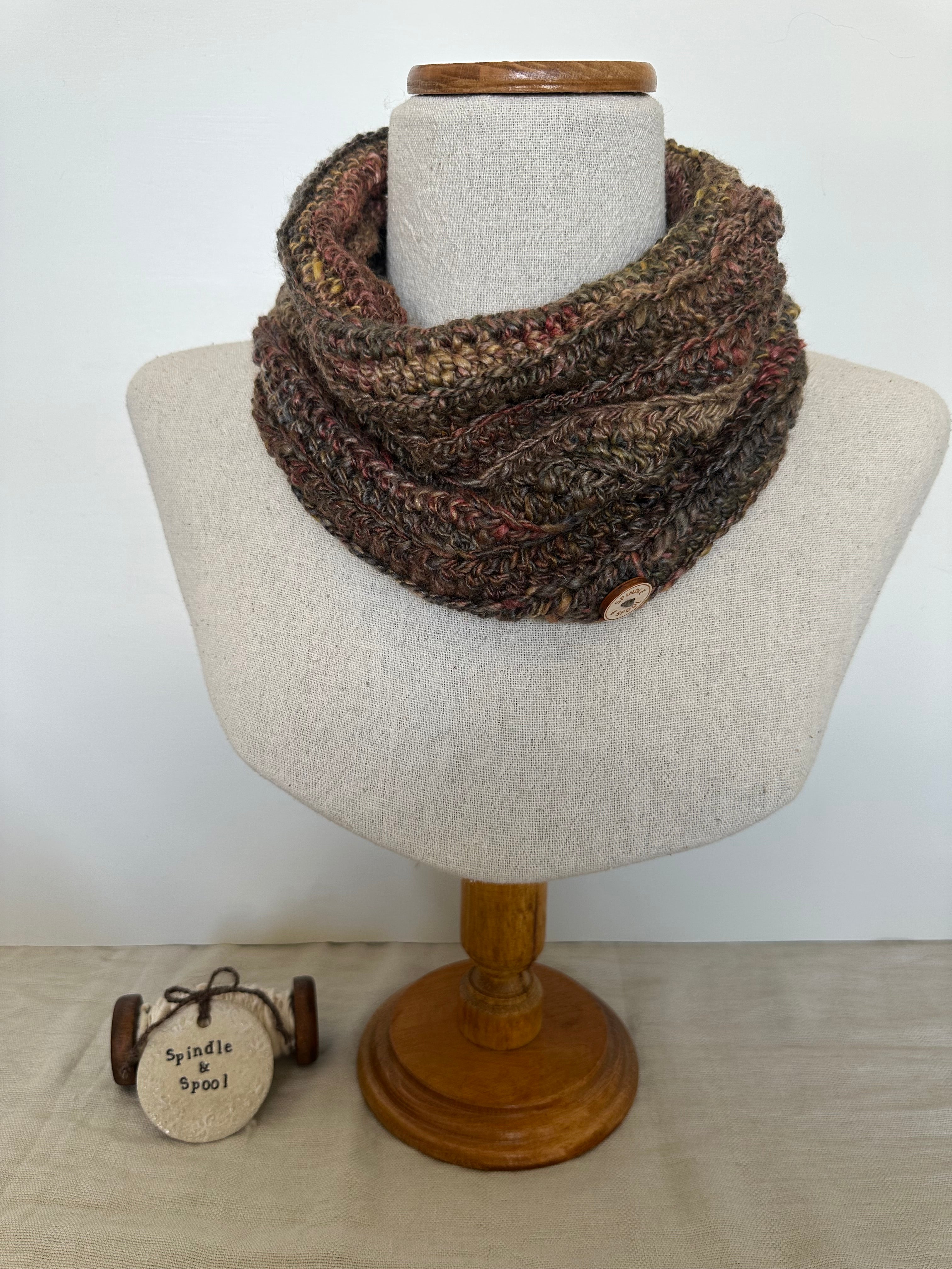 Handspun 'Shades of Autumn' Merino & Silk Crocheted Cowl or Neck Warmer