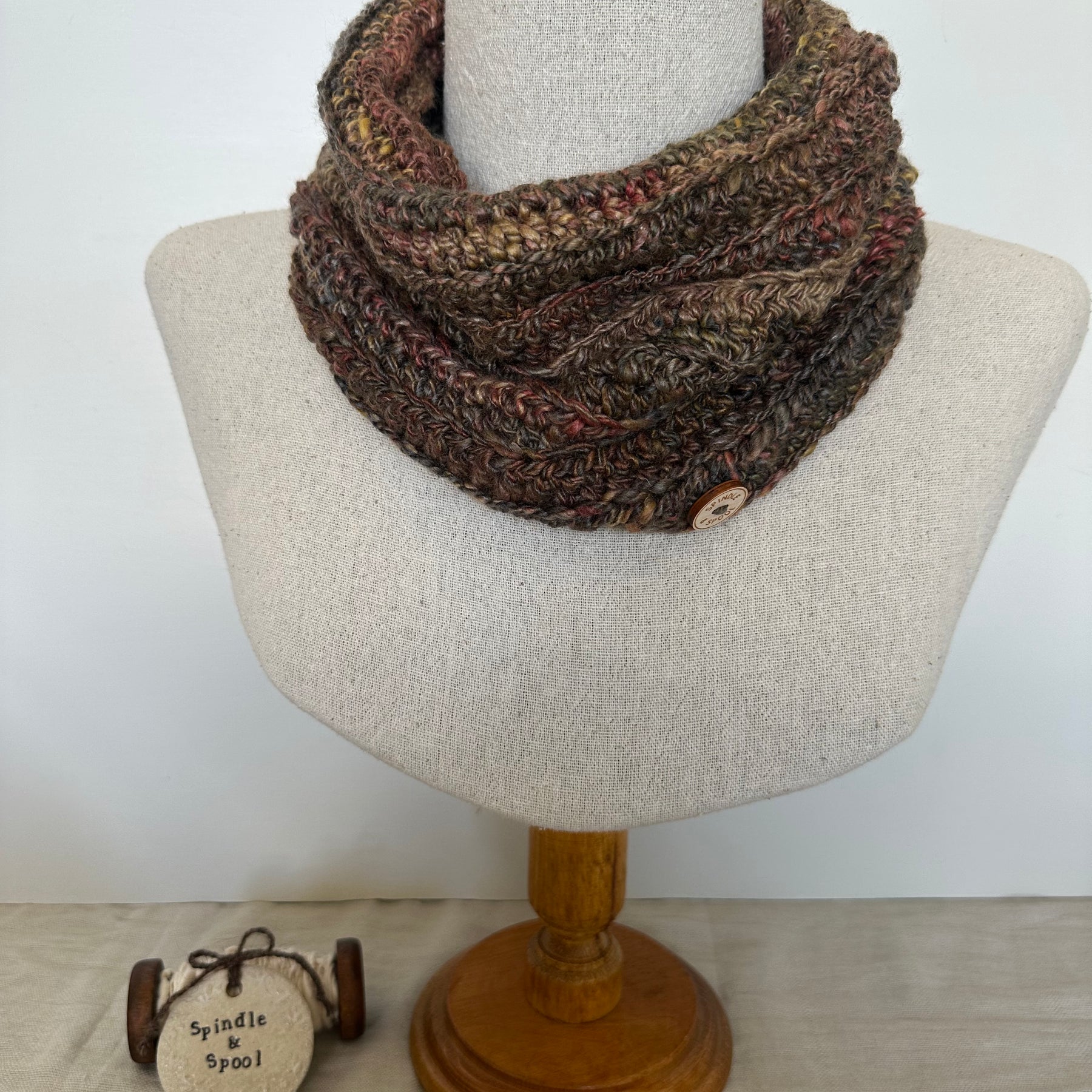 Handspun 'Shades of Autumn' Merino & Silk Crocheted Cowl or Neck Warmer