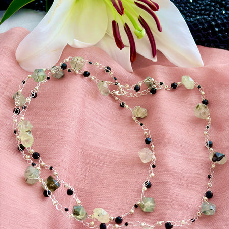 Prehnite & Onyx Crochet Necklace “Dream”