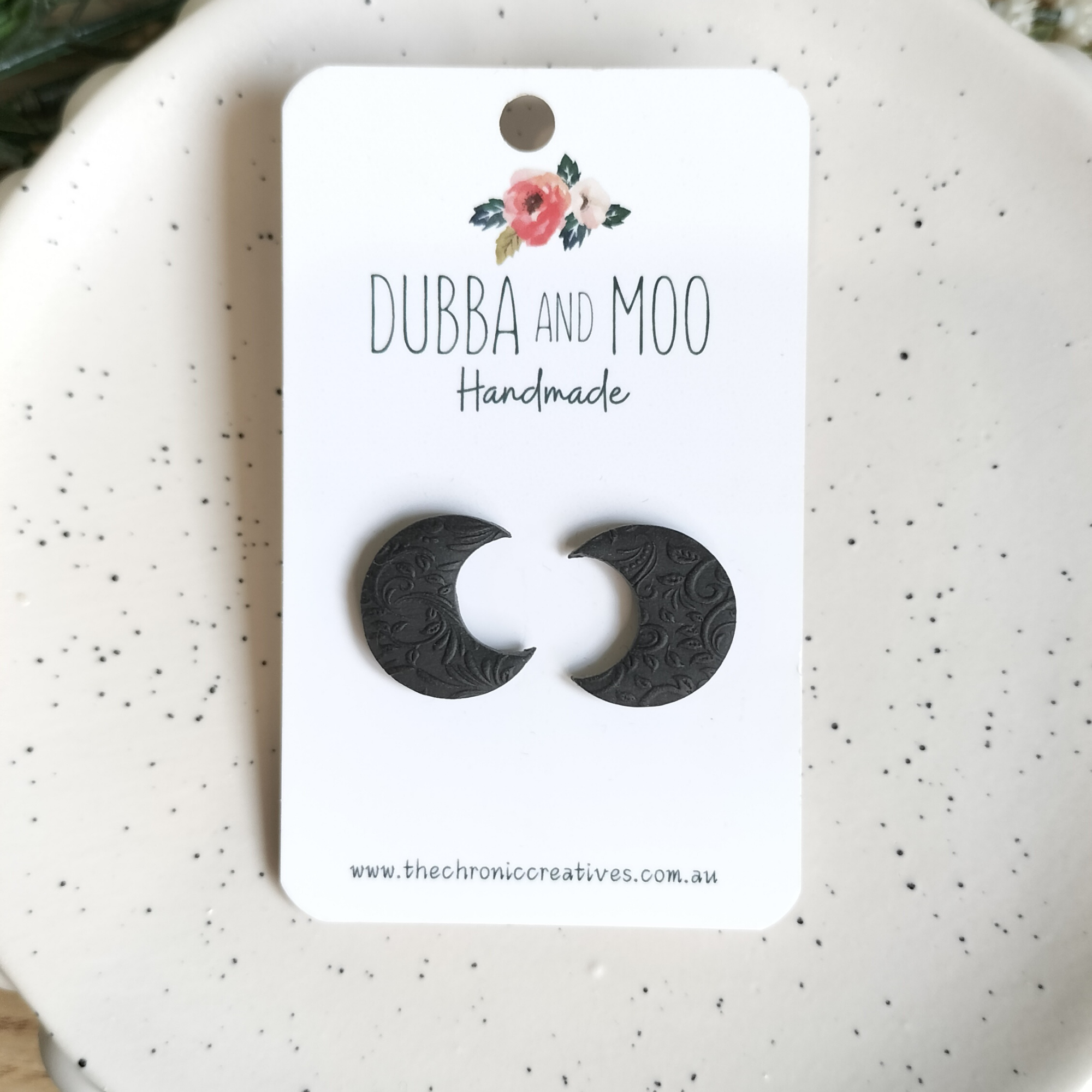 Textured Moon Polymer Clay Stud Earrings - Assorted Styles