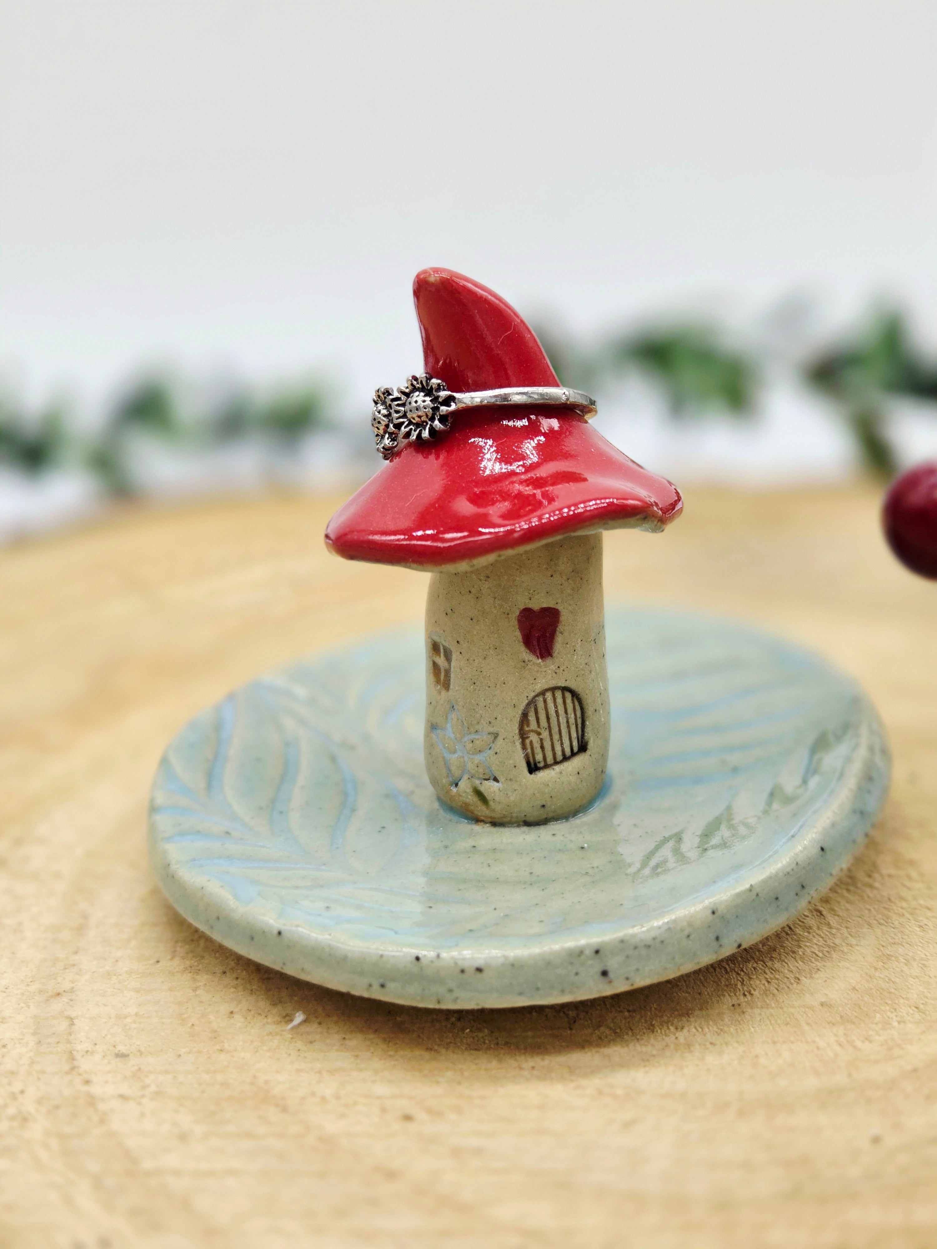 Toadstool Ring Dish Turquoise and Red