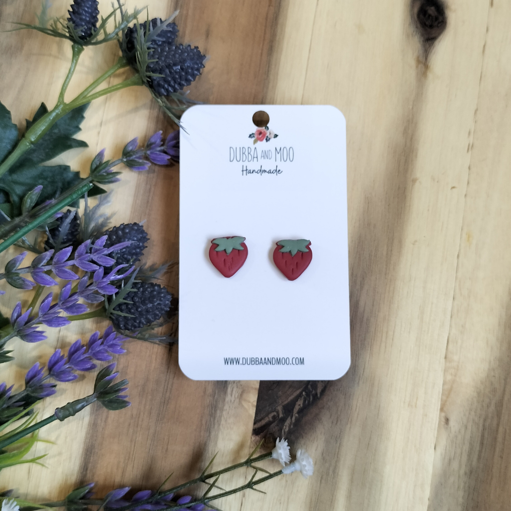 Strawberry Polymer Clay Stud Earrings - Assorted Colours