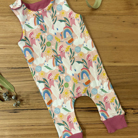 Baby Stretch Romper Suit - Pink Cockatoos Rainbows