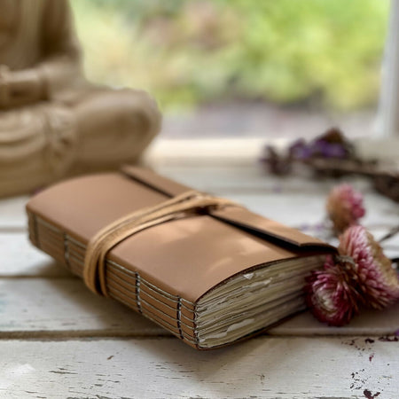 A6 Mustard Tan Leather Straight Stitched Journal