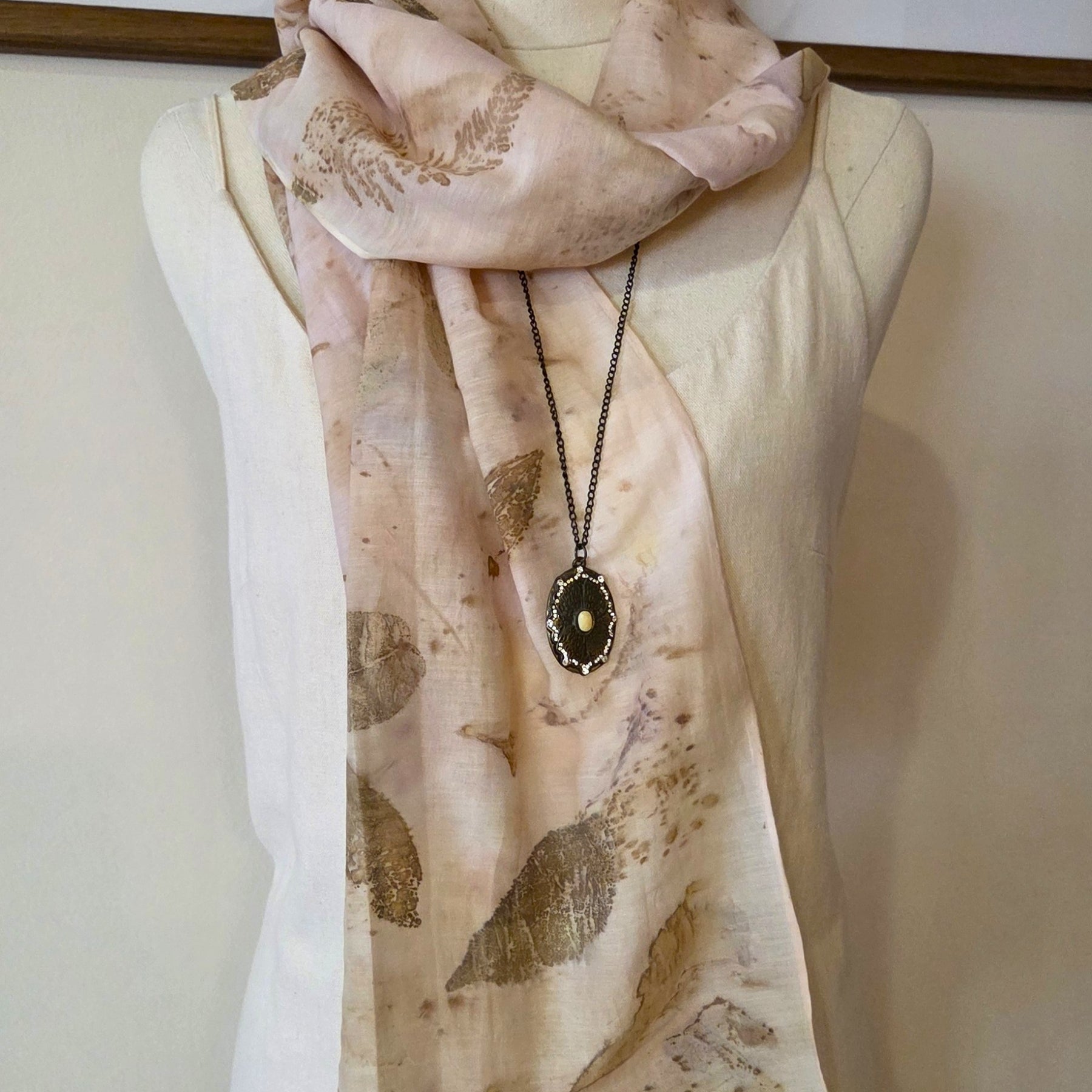 The  Coral - Cotton/Silk Blend Ecoprint Scarf/Wrap