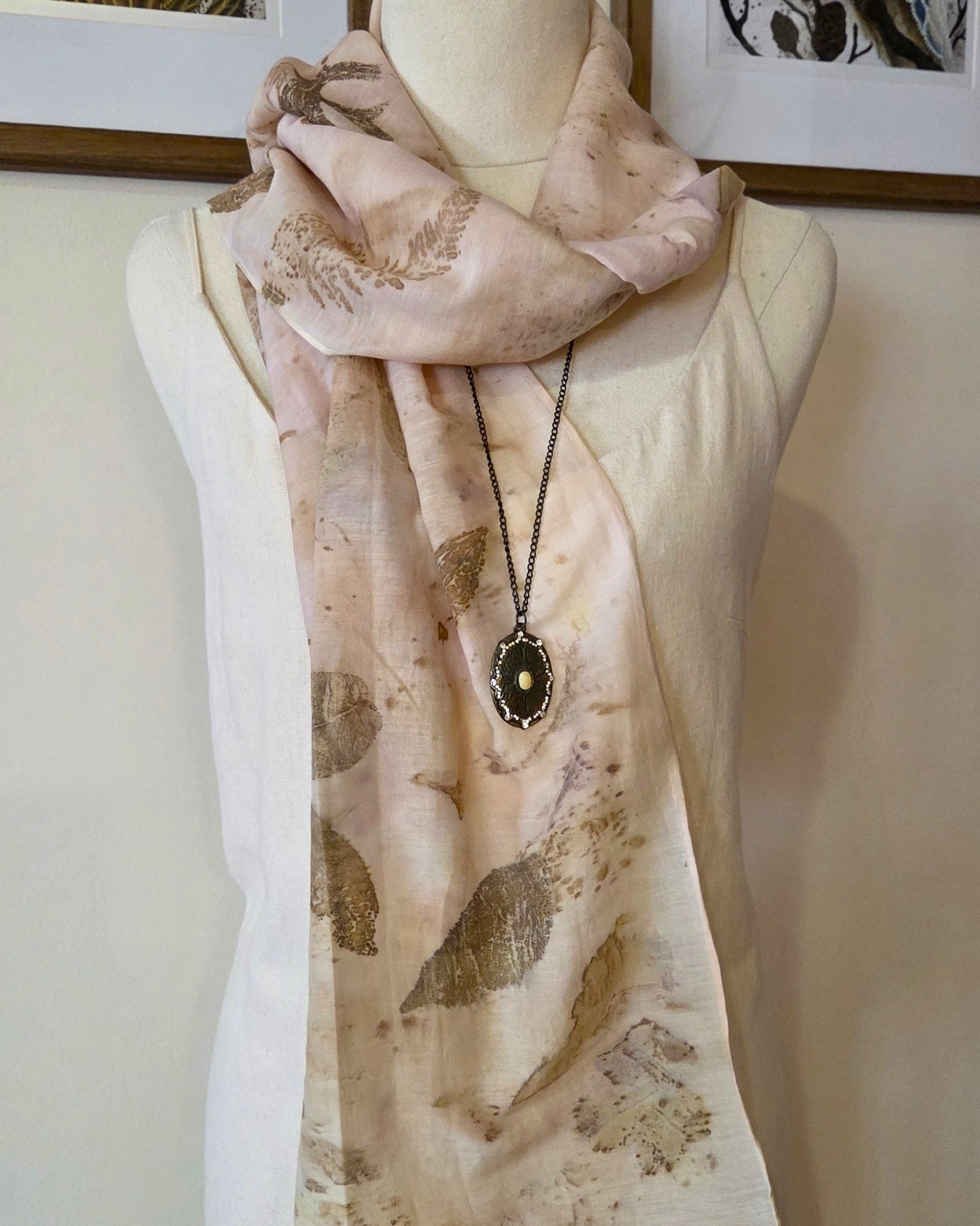 The  Coral - Cotton/Silk Blend Ecoprint Scarf/Wrap