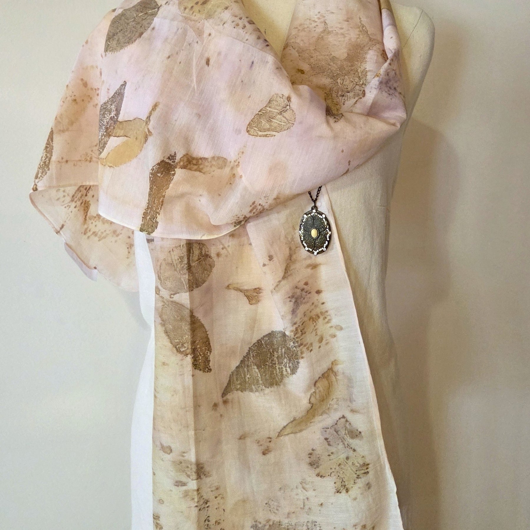 The  Coral - Cotton/Silk Blend Ecoprint Scarf/Wrap