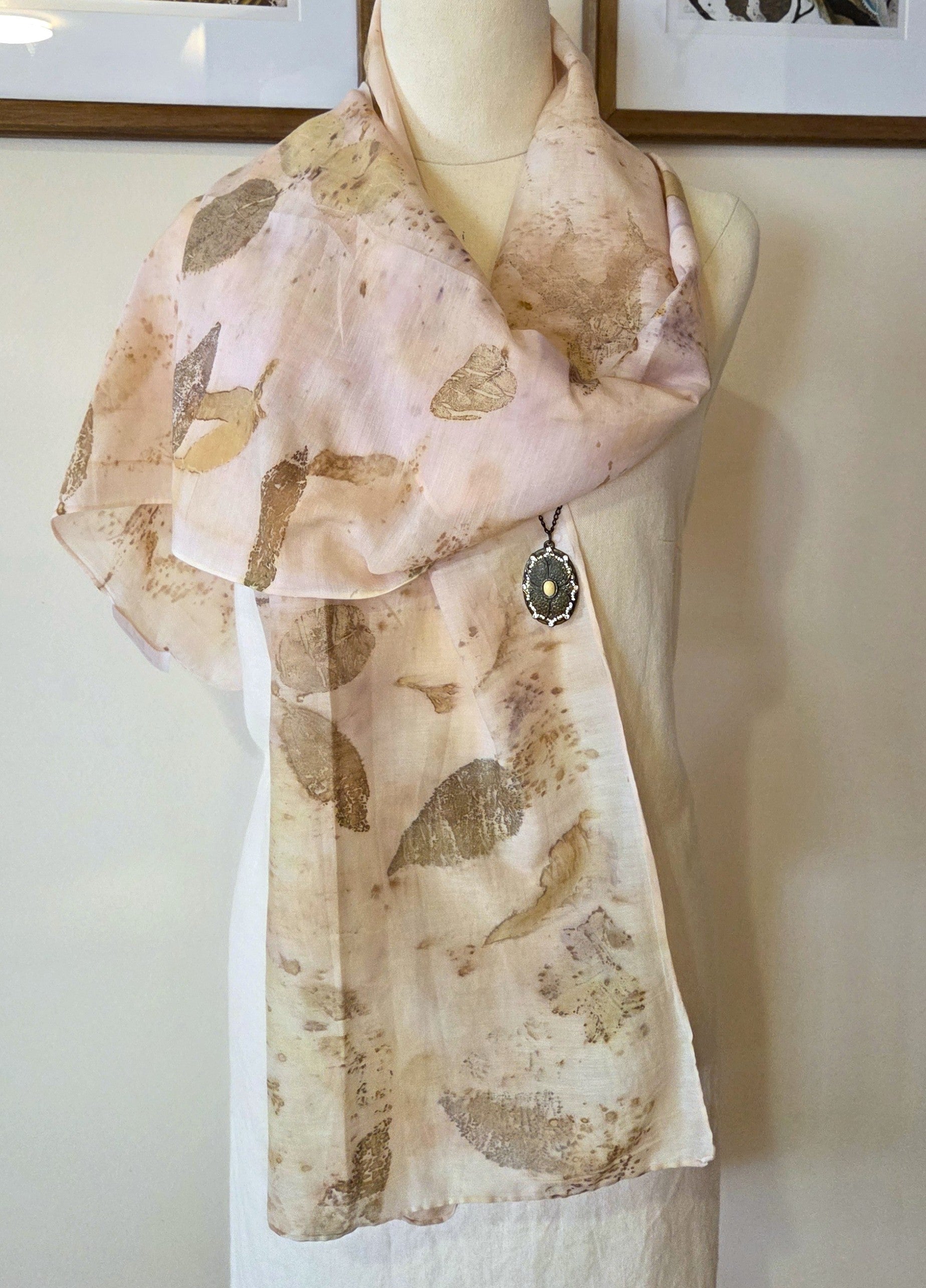 The  Coral - Cotton/Silk Blend Ecoprint Scarf/Wrap