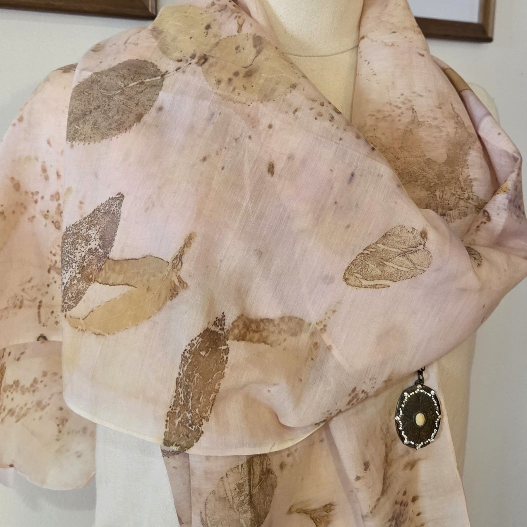 The  Coral - Cotton/Silk Blend Ecoprint Scarf/Wrap