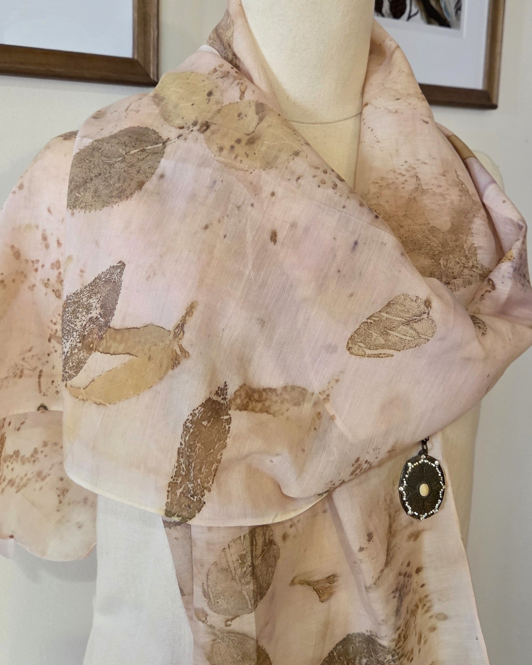 The  Coral - Cotton/Silk Blend Ecoprint Scarf/Wrap