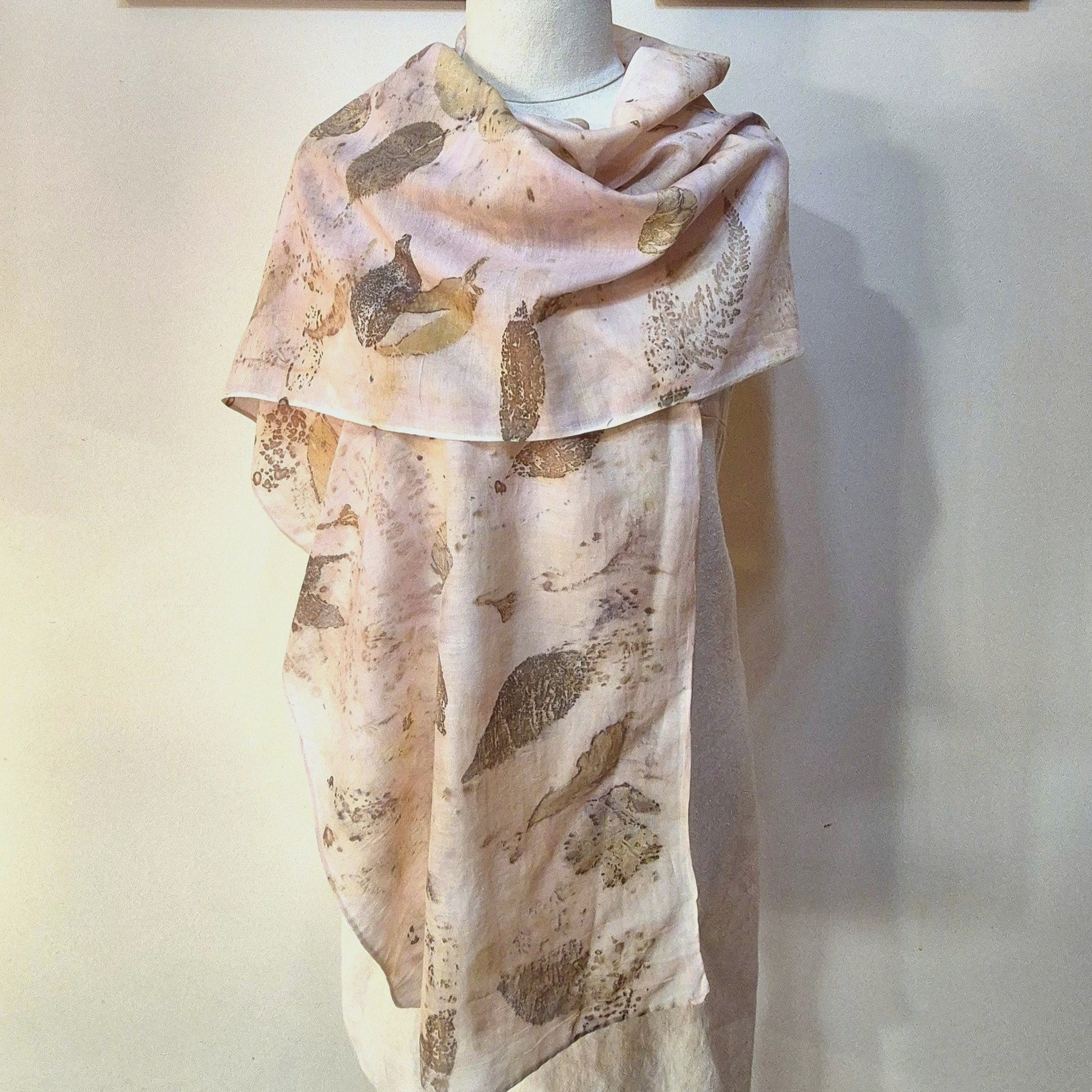The  Coral - Cotton/Silk Blend Ecoprint Scarf/Wrap